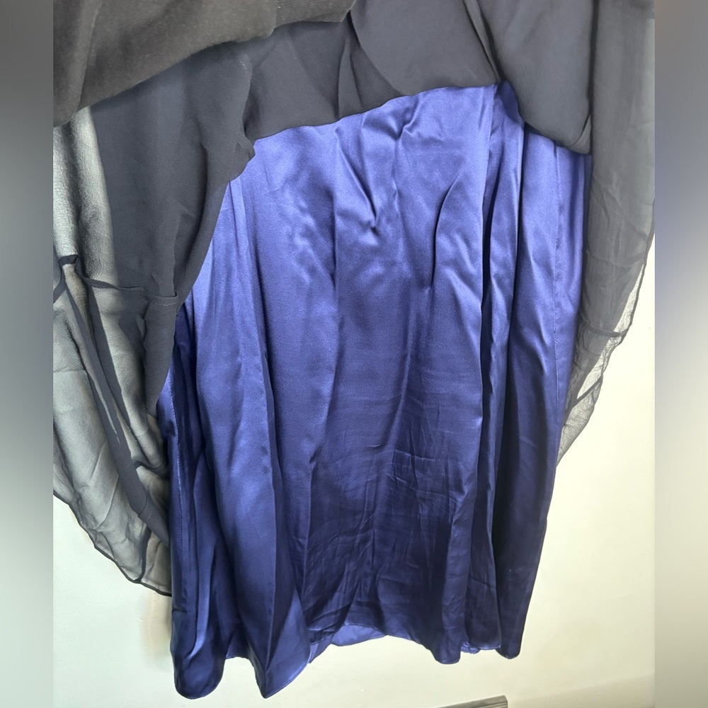 Simply Vera Wang Dress. Size 12 Black Georgette, Blue Satin, Beading Details - Picture 5 of 11
